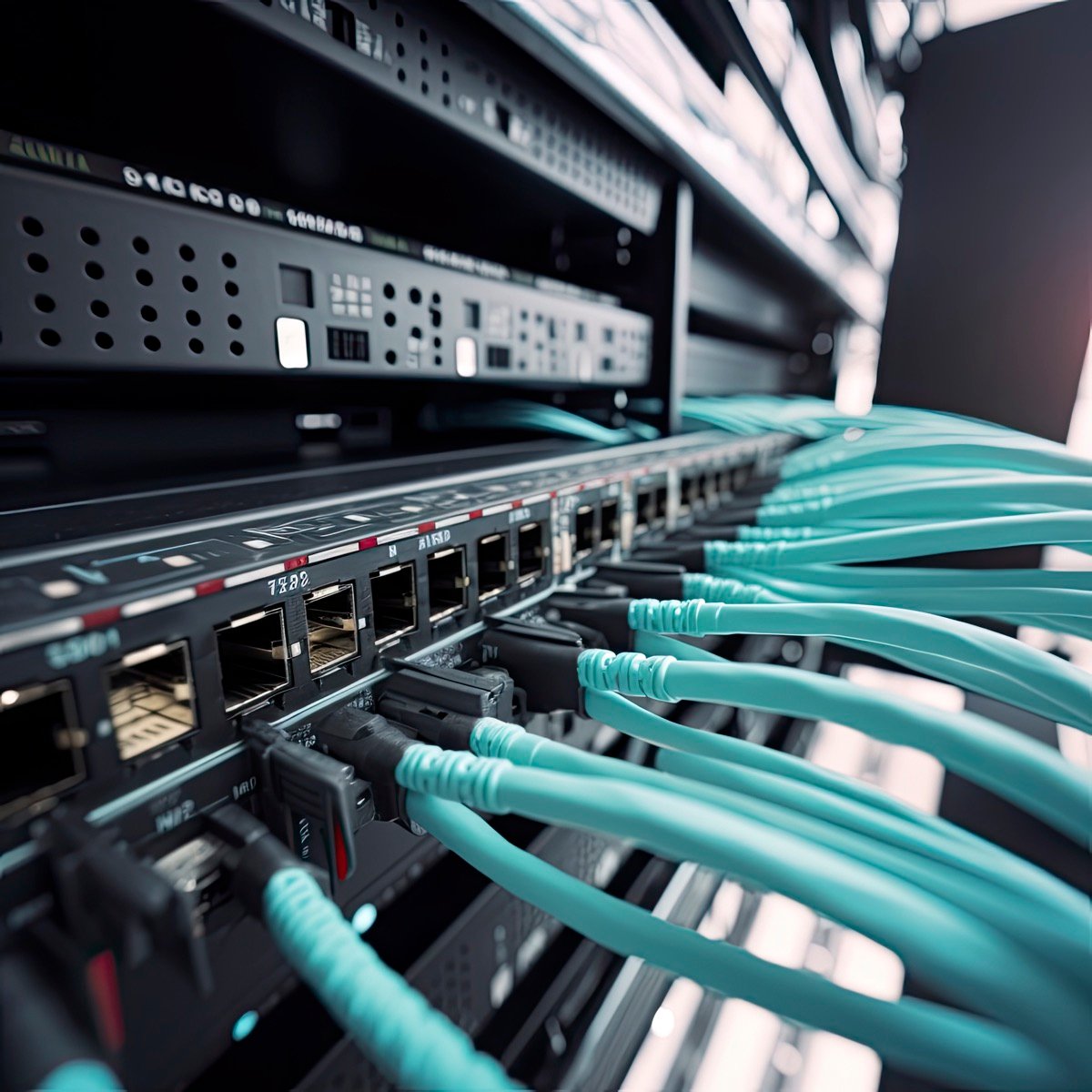 Ethernet cables plugged into a network switch