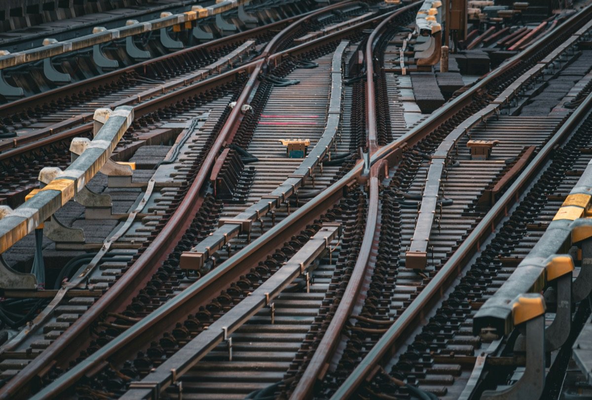 Rail tracks weaving through a set of switches